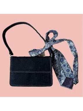 Vintage Song Black Faux Suede Shoulder Bag Y2K